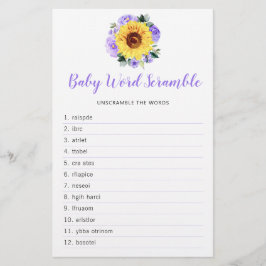 SolrosLila Blommigt Baby Shower Ord Game