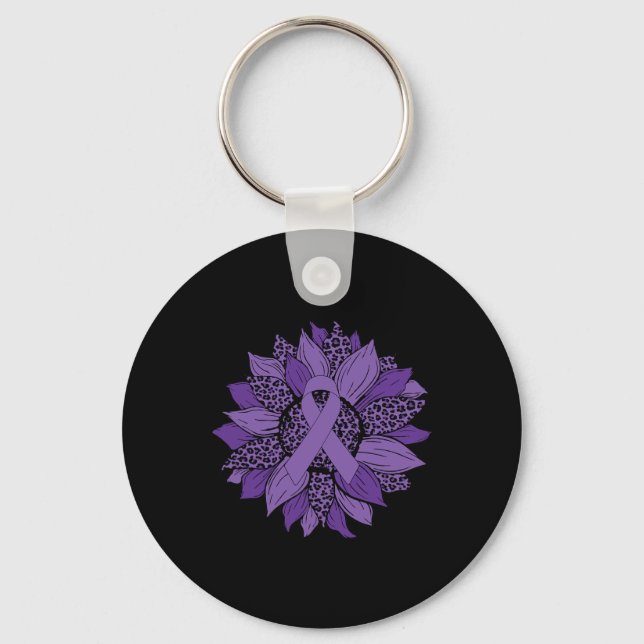 Solrosmedel Lila Ribbon Fibromyalgia Awareness Mon Nyckelring (Framsida)