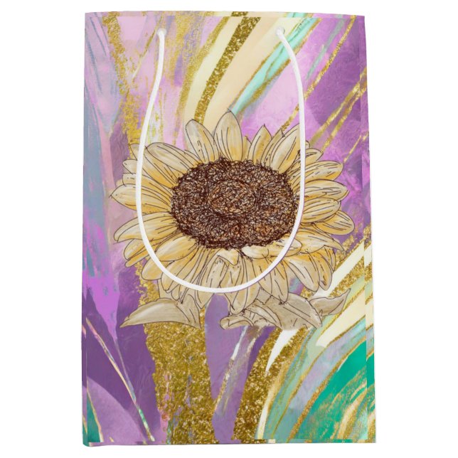 Solrosmetallisk Blommigt Gift Bag (Framsidan)