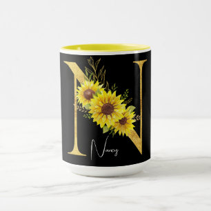 Solrosmonogram Brev N Blommigt Brev N Mugg