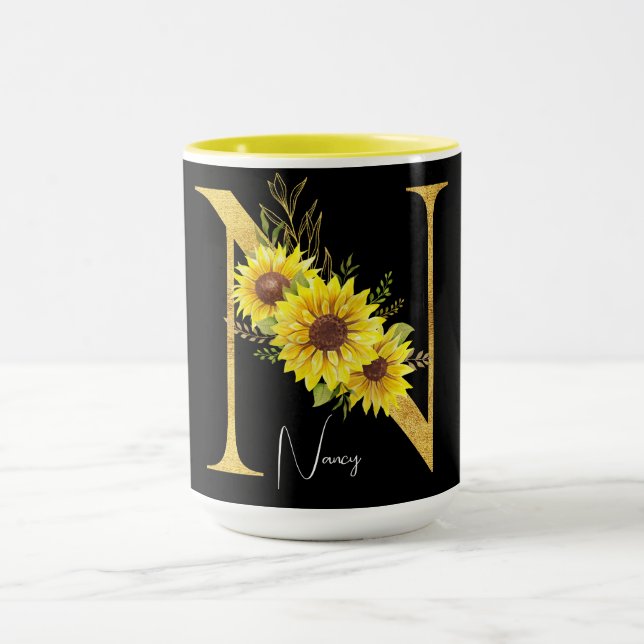 Solrosmonogram Brev N Blommigt Brev N Mugg (Center)