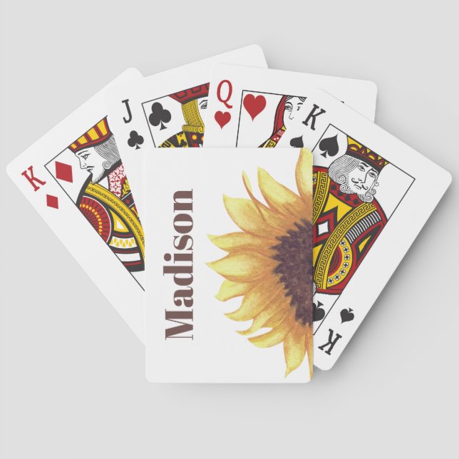 Solrosmonogram Gul Vit Rustik Boho Chic Casinokort (Baksidan)