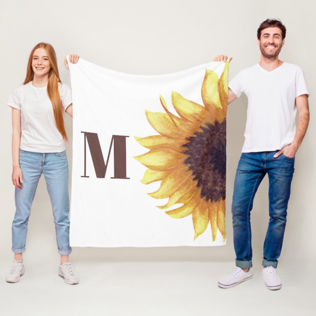 Solrosmonogram Vit Fleecefilt (På plats)