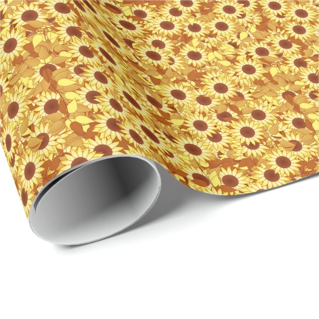 Solrosmönster - guld, gul och brun presentpapper (Rullad Hörn)