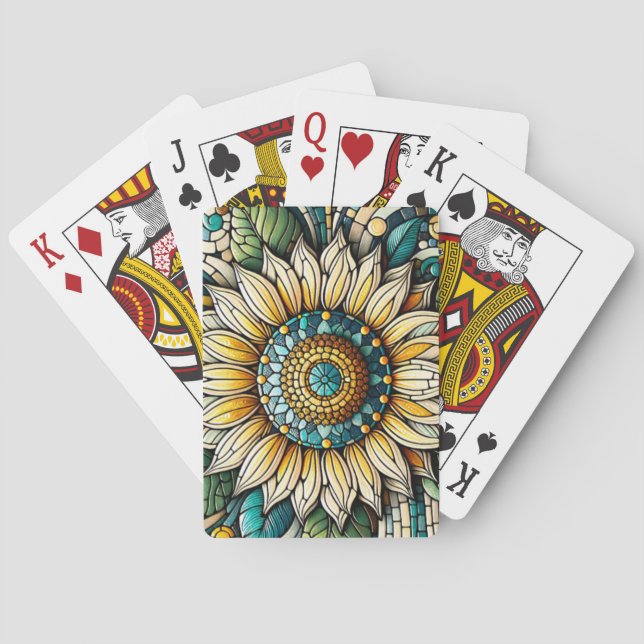 Solrosmosaik i glas casinokort (Baksidan)
