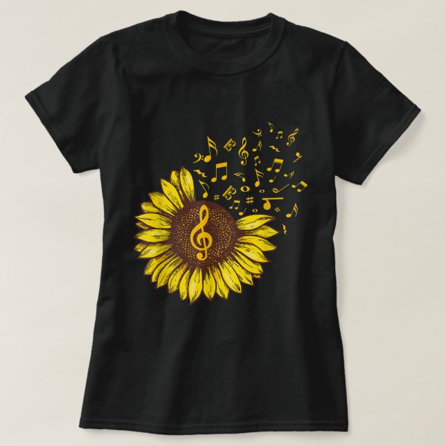 Solrosmusik Noter Konst Design T Shirt (Design framsida)