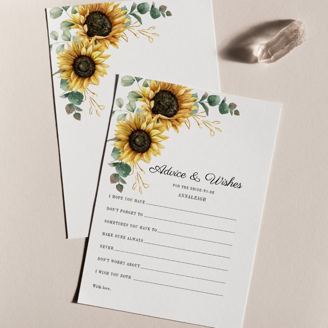 Solrosokalyptus Möhippa Adapter Brevpapper (Floral Watercolor Sunflower Eucalyptus Greenery Wedding Wishes and Advice Card)