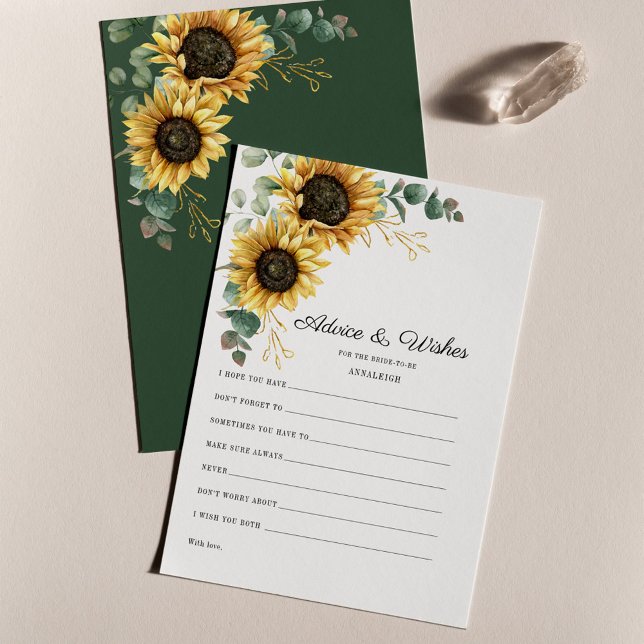 Solrosokalyptus Möhippa Adapter Brevpapper (Floral Sunflower Greenery Wedding Couple Advice and Wishes Card)