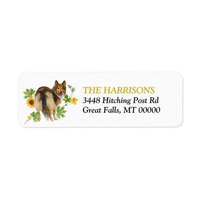 Solrosolens Gult Collie Hund Returadress Returadress Etikett (Framsidan)