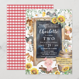 Solrosolja Cute Boskap Barnyard Birthday Inbjudningar