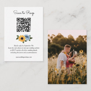 Solrosolja Dusty Blue Rustic Bröllop QR Code OSA Tilläggskort
