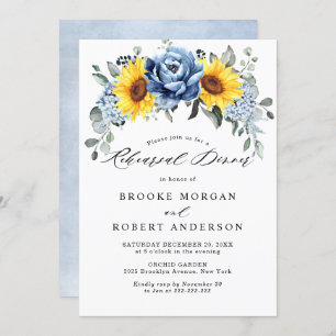 Solrosolja Dusty Blue Slate Peony Rehearsal Dinner Inbjudningar