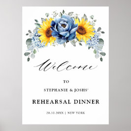 Solrosolja Dusty Blue Slate Peony Rehearsal Dinner Poster
