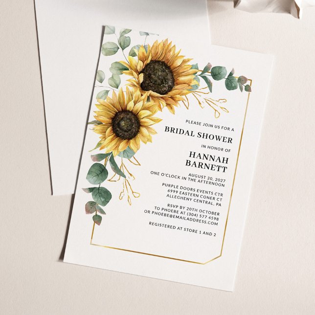 Solrosolja Eucalyptus Blommigt Möhippa Inbjudningar (Sunflower Eucalyptus Geometric Bridal Shower Invitation)