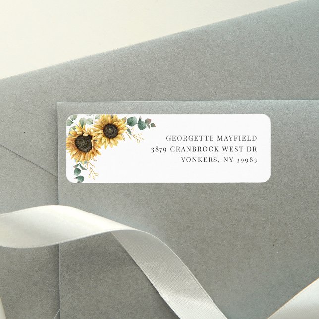 Solrosolja Eucalyptus Blommigt Returadress Etikett (Sunflower Eucalyptus Floral Return Address Label)