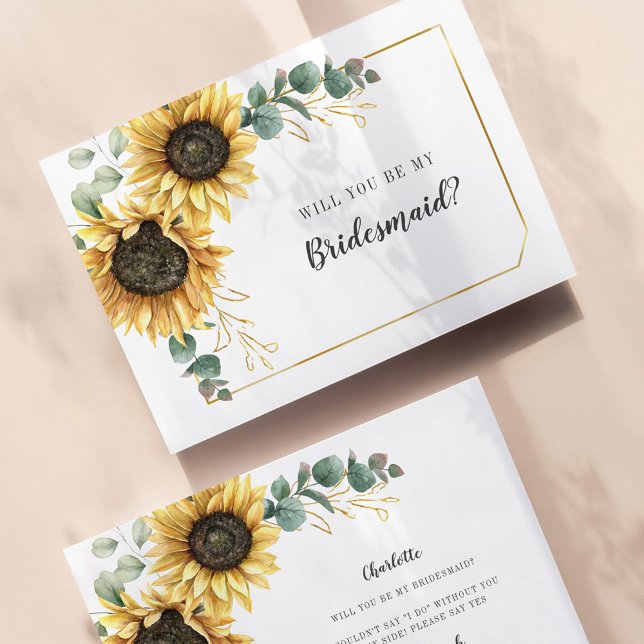 Solrosolja Eucalyptus Löv är mitt Bridesmaid-kort Inbjudningar (Sunflower Bridal Proposal Card)
