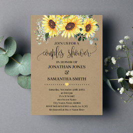 Solrosolja Greenery Par Shower Rustic Bröllop Inbjudningar