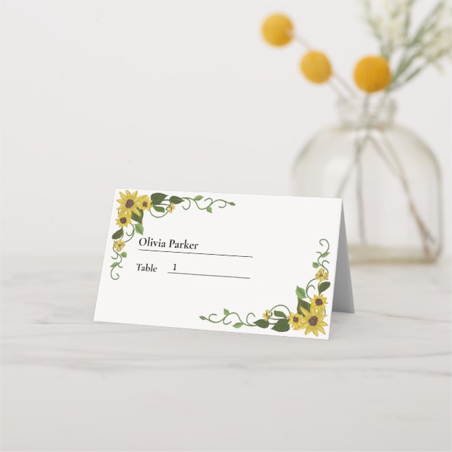 Solrosolja, Gult Blommigt Botaniska Hand plockade  Placeringskort (Framsida)