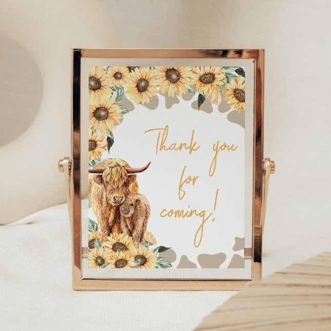 Solrosolja Höland Cow Tack för att du kom Poster (Summer Holy Cow Baby Shower Thank you for Coming Sign)