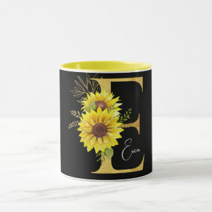 Solrosolja Monogram Brev E Blommigt Brev E Mugg