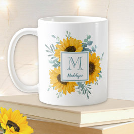 Solrosolja Monogram Namn Personlig Kaffemugg