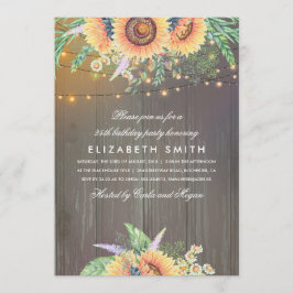 Solrosolja Rustic String Ljus Wood Födelsedagsfest Inbjudningar