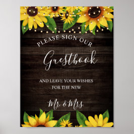 Solrosolja Rustic Wood String Bröllop Guestbook Poster