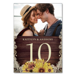 Solrosolja Wood Ivory Snöre Photo Bröllop Bordsnummer