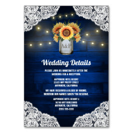 Solrosolkort Mason Burk Blue Wood Bröllop Infoga k Bordsnummer