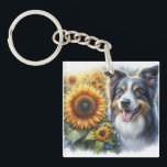 Solrosolrosolja med akrylisk nyckelkedja kärlek Hu<br><div class="desc">Visa av kärlek för hundar med en nyckelkedja i Gräns Collie. Den här nyckelkedjan har solblommor av hund och söt Gult i porträtt. (AI-bild skapat av Susang6)</div>