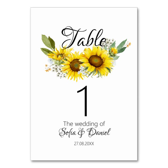 Solrosolrosolja, vit vitblomma bröllop bordsnummer (Framsidan)