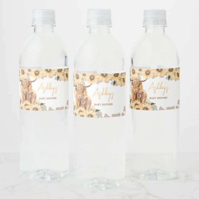 Solrosolyckor Höland Kow Baby Shower Vattenflaskor Etikett (Flaskor)