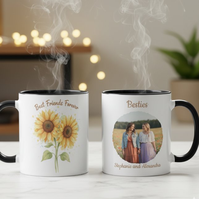 Solrosor Bästa Vänner För Evigt Foto Minne Mugg (Best Friend Sunflower Photo Coffee mug)