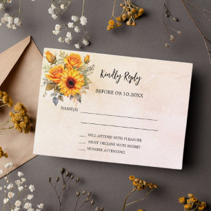 Solrosor blom fall rusticbröllop RSVP Anteckningskort