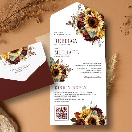 Solrosor Burgundy Blommig QR-kod Bröllop