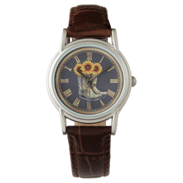 Solrosor & Cowboy Stövlar Armbandsur (Framsida)