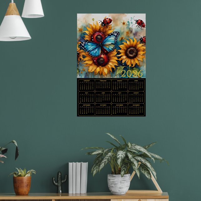 Solrosor, Fjäril och Nyckelpigor  Poster (Vardagsrum 1)