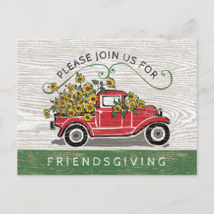 Solrosor för lastbil för Friendsgiving Inbjudan Vykort