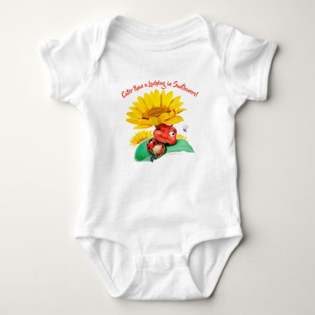 Solrosor för nyckelpiga för babyBodysuit sömniga T Shirt (Framsida)