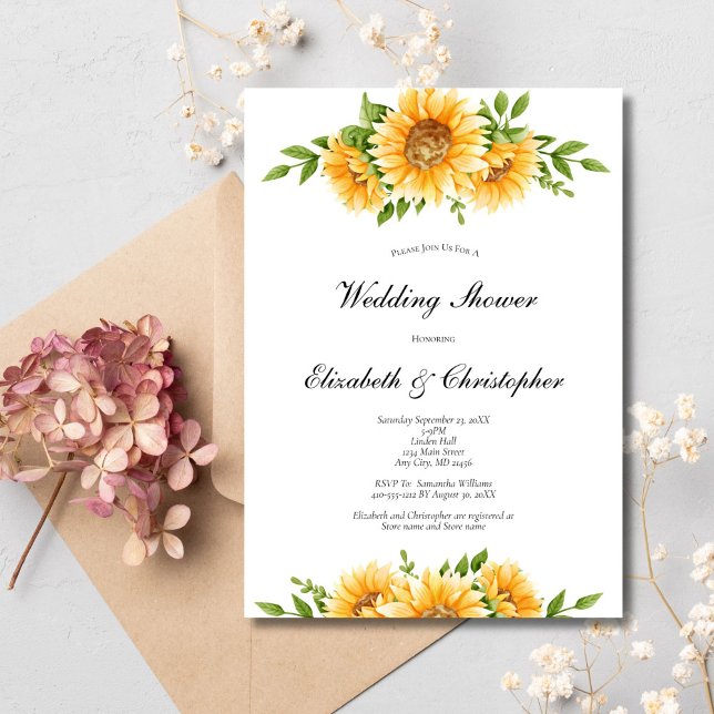 Solrosor Gula Blommig Bröllopsdusch Inbjudan (Sunflowers Rustic Country Wedding Couples Bridal Shower Invitation. Printed or Digital)