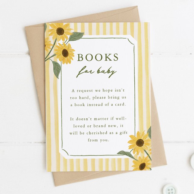 Solrosor & Gula Ränder Böcker för Bebis Tilläggskort (sunflower and yellow stripes book request enclosure card)