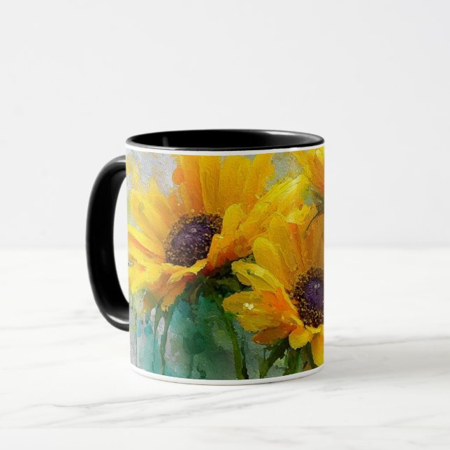 solrosor i vintage-vattenfärgstil mugg (Framsida vänster)