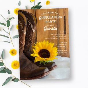 Solrosor Land Westerna Quinceanera Party Inbjudningar