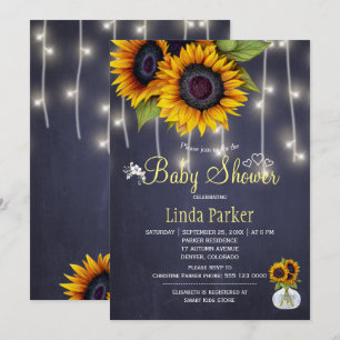 Solrosor marin krit tavla höst baby shower inbjudningar