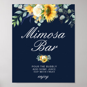 solrosor marinblå bröllopsdusch mimosa bardskylt poster