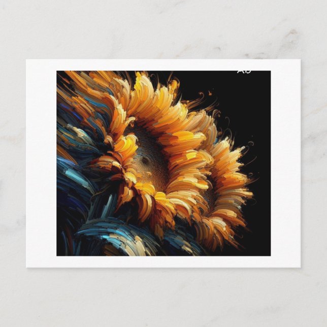 Solrosor mot svart,  vykort (Framsida)