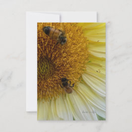 Solrosor och bin med lätt Gult Anteckningskort
