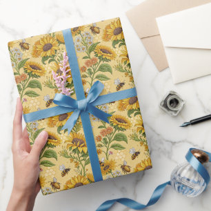 Solrosor och bin presentpapper