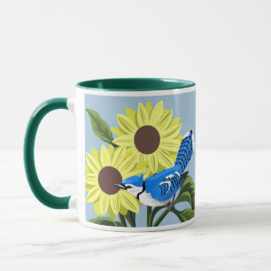 Solrosor och blåskrika mugg