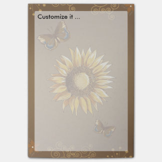 Solrosor och Butterflies Vintage Elegant Post-it Block